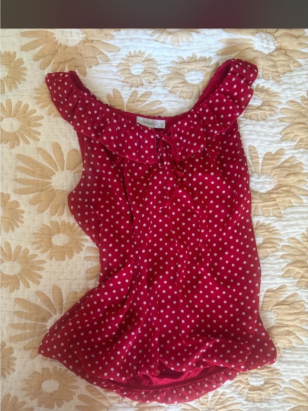 dressbarn Red Polka Dot Tie-Front Sleeveless Top